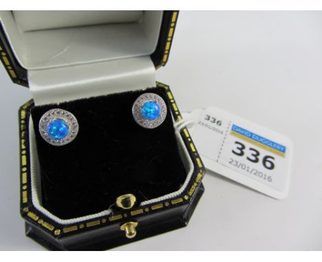 Pair of blue opal dress ear-rings stamped 925