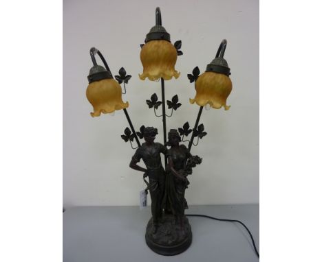 Bronzed three bulb figural table lamp H73cm 