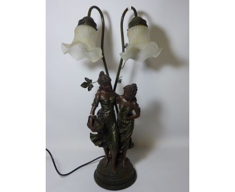 Bronzed two bulb figural table lamp H63.5cm 