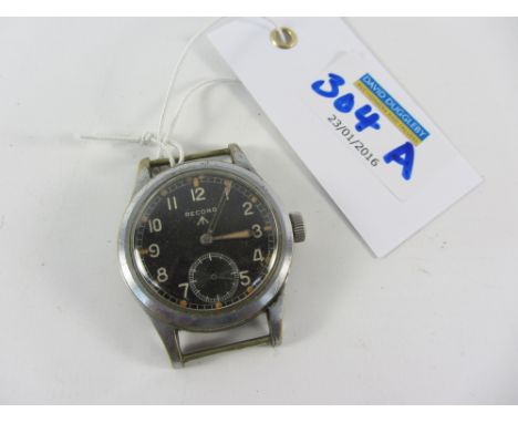 WWII British Forces 'Record' 15 jewel wristwatch with military broad arrow on dial and case, waterproof marked WWW L12142 and