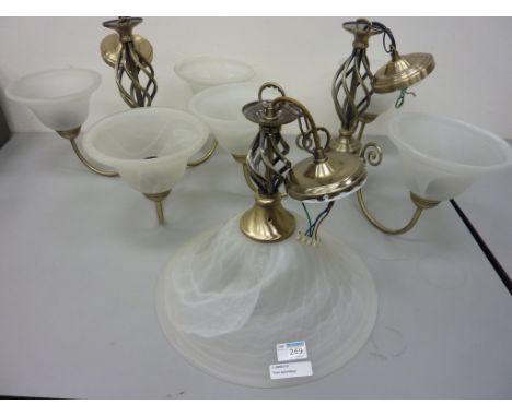 Pair of three branch centre light fittings H34.5cm and one other similar (3)