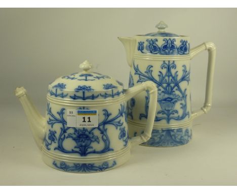William Moorcroft McIntyre and Co Aurelianware teapot and hot water jug decorated in underglaze blue Reg. No. 308931 Conditio