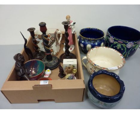 Black Forest figural nutcracker and other treen,  glass bowl, two Ridgways 'Dado' pattern jugs, jardinieres, and other decora