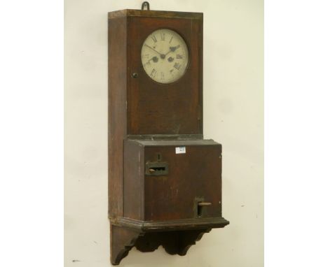 Early 20th century oak cased 'The Stockall & Stockall-Brook The Gledhill Brook Time Recorders Huddersfield' clocking-in clock