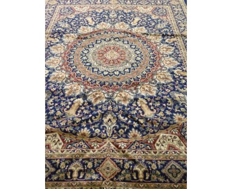 Persian Keshan design blue ground rug carpet, 280cm x 200cm