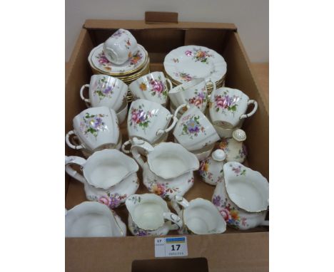 Royal Crown Derby 'Derby Posies' teaware in one box  Condition Report Comprising: 
14 cups 
14 saucers
13 plates
4 medium jug