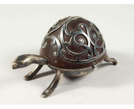 A RARE SILVER TORTOISE INSET WITH A VERGE WATCH MOVEMENT by Thomas Broderick Spallone. No. 2017. London 1907. 4.5cms long.