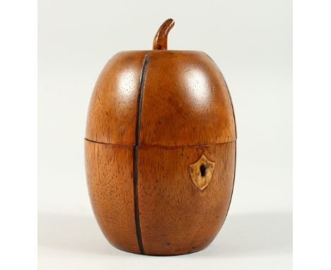 A GOOD MELON SHAPED WOODEN TEA CADDY. 16cms high.