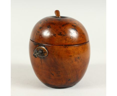 A VERY GOOD LARGE "18TH CENTURY-STYLE" FRUITWOOD APPLE TEA CADDY.11cm diameter x 13.5cm high.