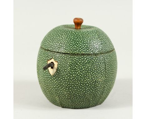 A GOOD SHAGREEN APPLE SHAPED TEA CADDY. 11cms high.