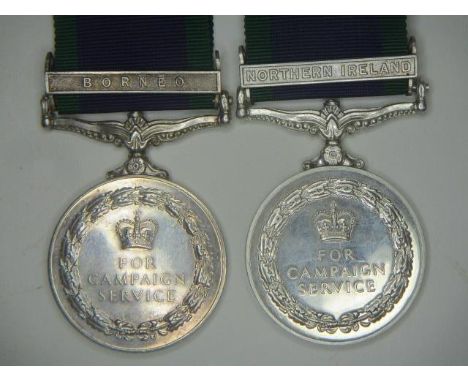 Two Elizabeth II campaign service medals, one with a clasp Northern Ireland inscribed 24161893 PTE RM Shaw LI and the other w