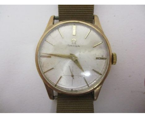 An Omega gents, manual wind, 9ct gold wristwatch, circa 1950, having subsidiary seconds, later crown, strap and inscription, 