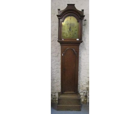 A George III oak longcase clock by Thomas Fordham, Braintree, having a brass dial with Roman numerals, subsidiary seconds and