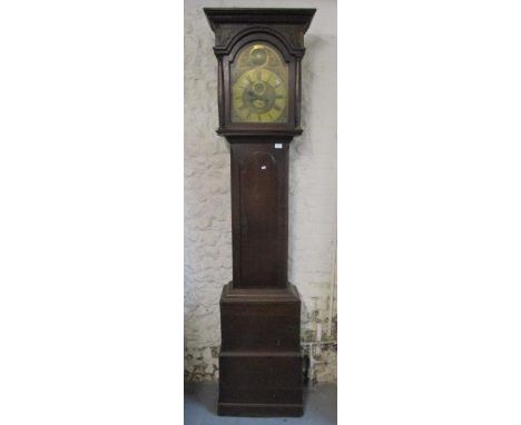 A George III oak, eight day longcase clock by W M Hayter, Chatham, having a brass dial with subsidiary seconds dial and date 