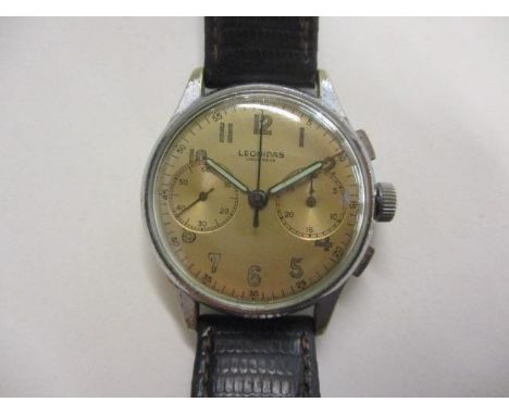 A Leonidas gents manual wind chronograph, nickel cased wristwatch, circa 1940, the dial having Arabic numerals, two subsidiar