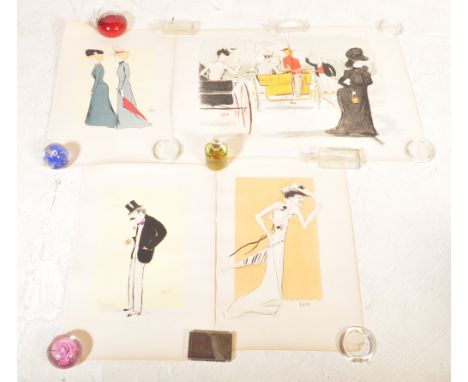 Georges Goursat - Sem - A collection of four vintage 20th Century French lithograph prints in colours with three single pages