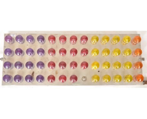 A 20th Century fairground / funfair multi coloured light panel featuring multiple coloured bulb shades fixed upon a chrome ba