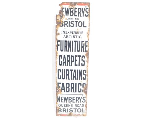 Newbery's Furniture - A retro vintage mid 20th Century point of sale advertising porcelain enamel display sign of rectangular