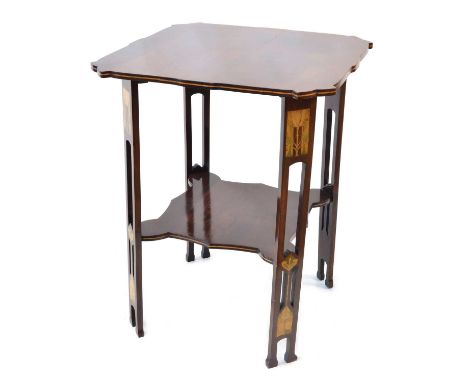 Arts &amp; Crafts occasional table Arts &amp; Crafts mahogany occasional table with stylised marquetry designs on each fret c