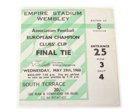 1968 European Championship ticket for Benfica v Manchester United May 29th 1968, Wembley European Champion Clubs' Cup Final T