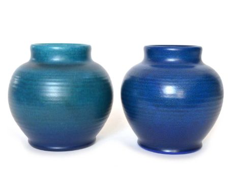 Two Pilkington's Royal Lancastrian ribbed vases Two Pilkington's Royal Lancastrian ribbed vases in teal and blue, shape numbe