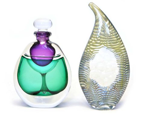 Two Pieces of modern art glass Two Pieces of modern art glass to include a Karlin Rushbrooke merge perfume scent bottle in gr