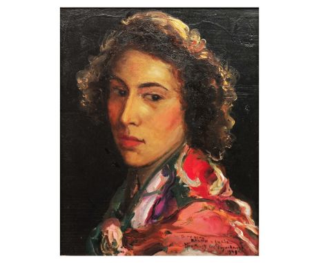 JAN VAN PUYENBROECK (1887-1972) Head and shoulders portrait of a lady, signed, dated 1949 and inscribed 'To my dear Ralph', o