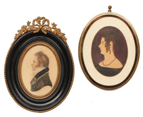 ALBIN ROBERTS BURT (1783-1842) Bust length side profile of a gentleman with brown hair wearing white stock and dark jacket, i