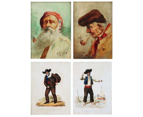 19TH CENTURY ITALIAN SCHOOL Head and shoulders portrait of an old man smoking a pipe, inscribed '?Cuezla Napoli', oil on pane