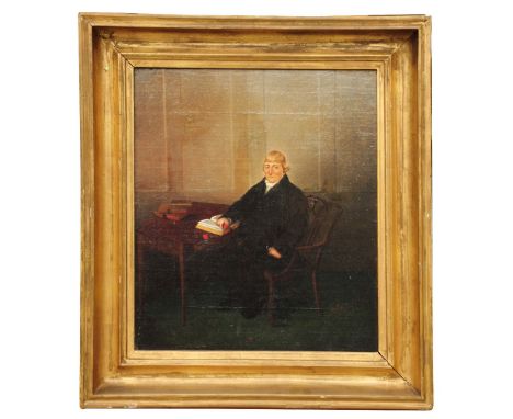 ATTRIBUTED TO STEPHEN TAYLOR (act.1806-1812) Portrait of a gentleman seated at a table, faintly inscribed in ink to stretcher