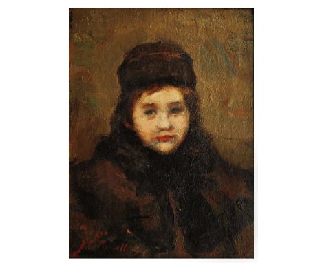 CONTINENTAL SCHOOL (LATE 19TH CENTURY) Bust length portrait of a young girl wearing a fur cap and overcoat, indistinctly sign