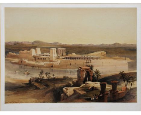 LOUIS HAGHE AFTER DAVID ROBERTS 'General View of the Island of Philae, Nubia', lithograph, hand-coloured, pub. F.G. Moon c.18