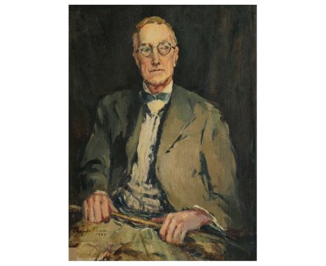 ANGELA THORNE (b. 1911) Portrait of a gentleman with spectacles and wearing a bow tie, signed and dated 1947, oil on canvas, 