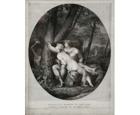RAPHAEL MORGHAN AFTER THEODORUS MATTEINI 'Angelica e Medoro in Varj Modi...', engraving, 47 x 37cm; and four various portrait