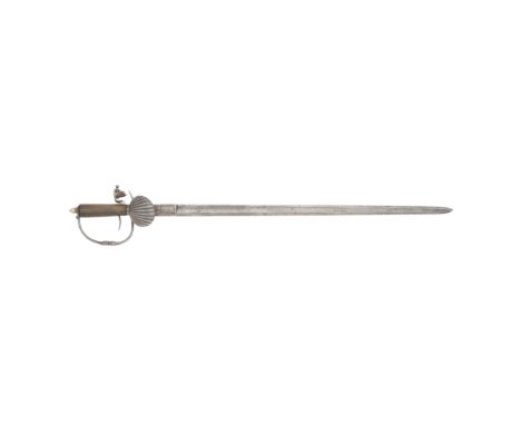 An English Combined Hunting Sword And 54-Bore Flintlock Pistol Mid-18th CenturyWith tapering blade fullered over most of its 