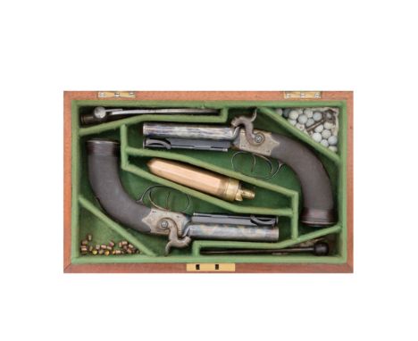 A Cased Pair Of 50-Bore Percussion D.B. Box-Lock Travelling Pistols By Alex.r Thomson, Edinburgh, Mid-19th CenturyWith sighte