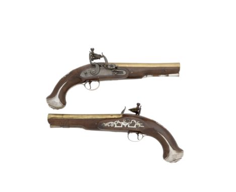 A Pair Of 15-Bore Flintlock Pistols With Earlier Silver Mounts By Brander & Potts, 70 Minories, London, Circa 1820, London Si