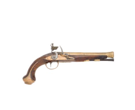 A Flintlock Brass-Barrelled Blunderbuss-PistolBy Ketland & Co., London, Late 18th CenturyWith slender two-stage barrel turned