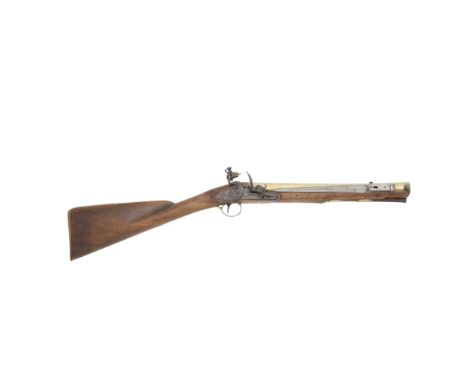 A Brass-Barrelled Flintlock Blunderbuss With Spring BayonetBy Jover, London, Circa 1780With barrel flared towards the muzzle,