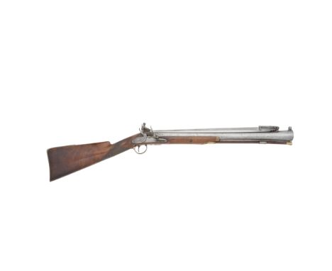 A Long Barrelled Flintlock Blunderbuss With Spring Bayonet Signed Oxborrow, Circa 1825With earlier barrel flared at the muzzl