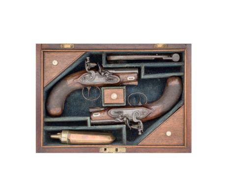 A Cased Pair Of 32-Bore Flintlock Travelling Or Overcoat PistolsSigned Stevens, London, Circa 1820With twist sighted barrels 