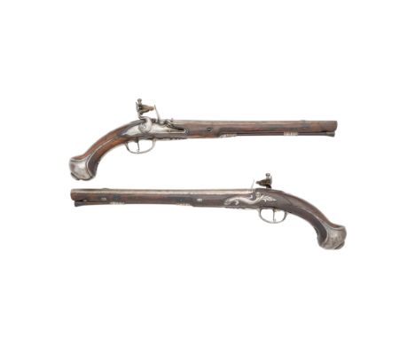 A Pair Of 20-Bore Flintlock Long Barrelled Holster PistolsBy W. Turvey, London, Mid-18th CenturyWith sighted barrels each sig