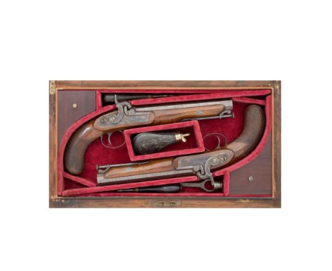 A Cased Pair Of Percussion Officer's Pistols Of Carbine BoreSigned D. Egg, No. 1 Pall Mall, London, Mid-19th CenturyWith brow