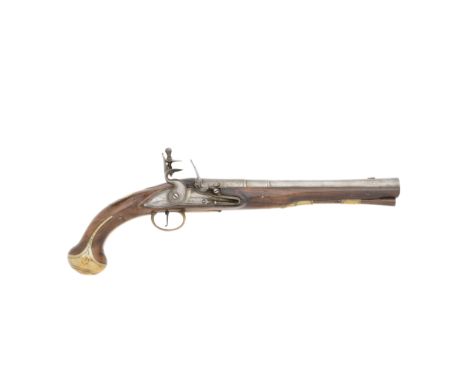 An 18-Bore Flintlock Brass-Mounted Holster PistolBy Segalas, London, Mid-18th CenturyWith three-stage sighted barrel slightly