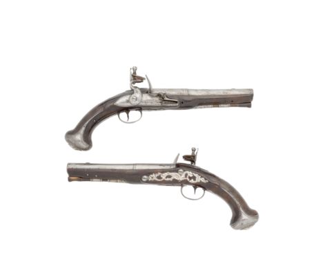 A Pair Of 20-Bore Flintlock Rifled PistolsBy Barbar Of London, Circa 1730-40With slightly swamped two-stage sighted barrels e