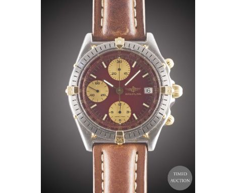 A GENTLEMAN'S STEEL &amp; GOLD BREITLING CHRONOMAT CHRONOGRAPH WRIST WATCH
CIRCA 1990s, REF. 81.950 WITH RED DIAL&nbsp;

Move