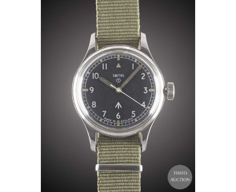 A GENTLEMAN'S STAINLESS STEEL BRITISH MILITARY SMITHS WRIST WATCH

DATED 1970
Movement:&nbsp;17J, manual wind, signed Made in