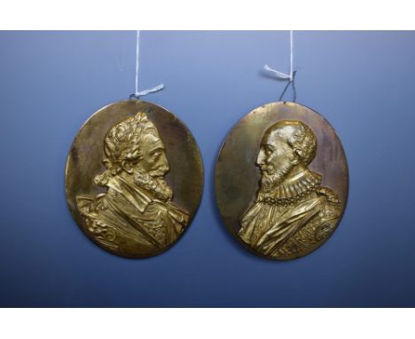 A pair of 19th century French gilt metal oval portrait plaques, of Henri IV of France and his premier minister Maximilien de 