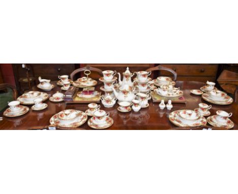 An extensive Royal Albert Old Country Roses dinner and tea set, including tea pot, coffee pot, sucrier and cover, sugar bowl,