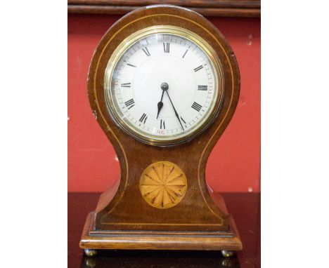 An Edwardian mahogany and marquetry balloon shaped mantel clock, c.1905